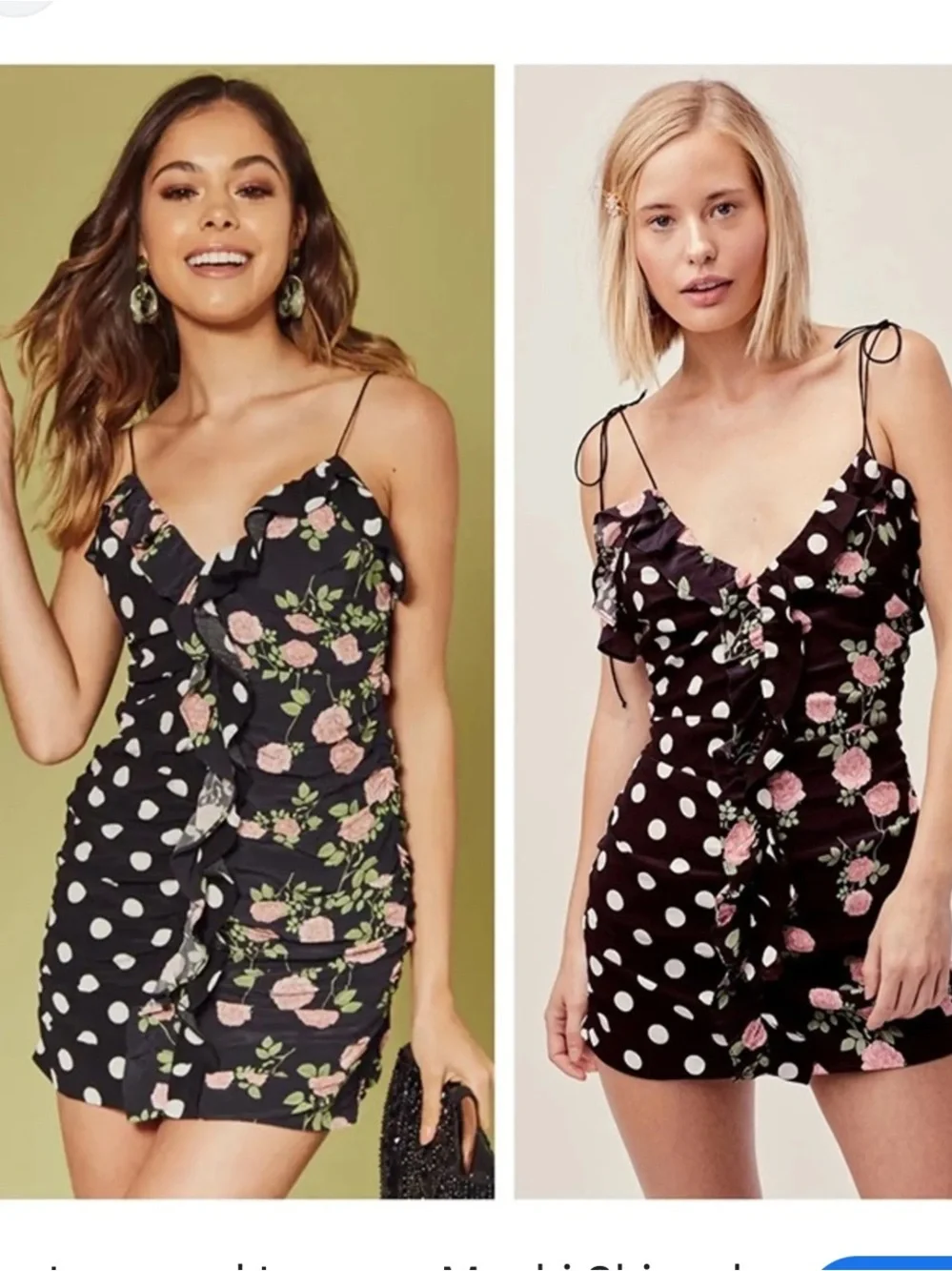 For Love & Lemons Mochi Shirred Mini Dress Roses Polka Dot Floral 39217_3